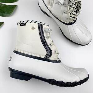 Sperry Duck Boots Saltwater Bionic Rain Outdoors Off White Sustainable Women's 7